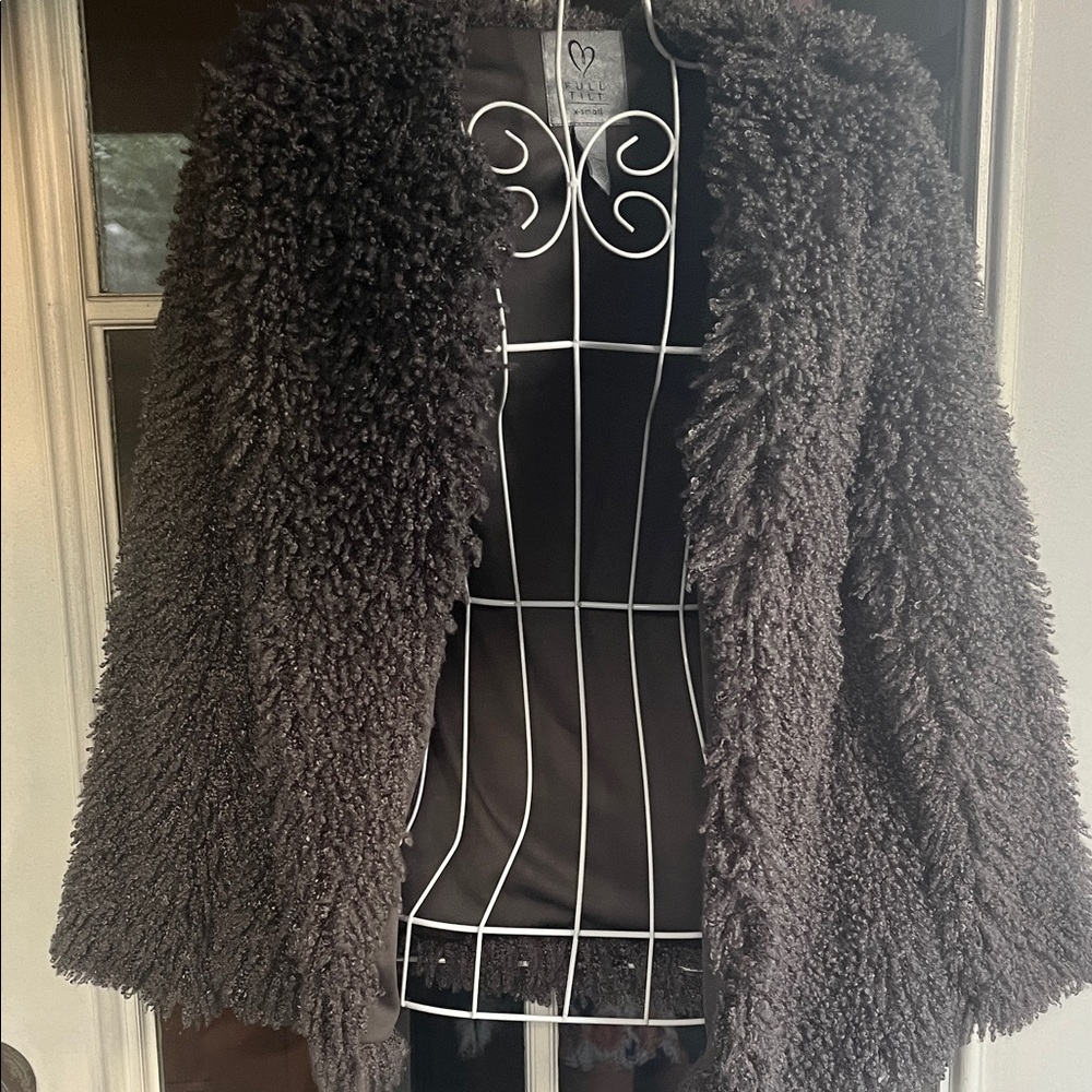 Full Tilt Black Teddy Jacket Plush Open Front Coat